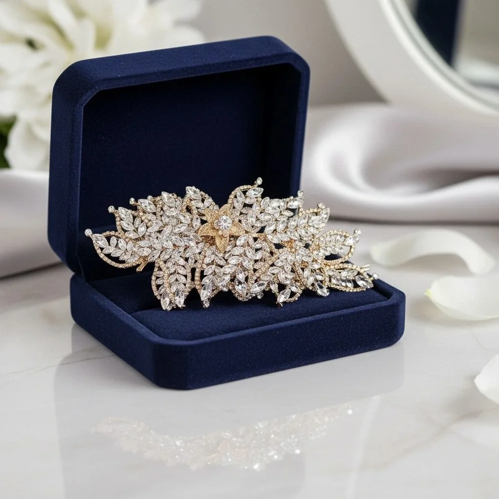 Luxurious Gold Crystal Leaf Bridal Headband Wedding Tiara Hair Accessory 9